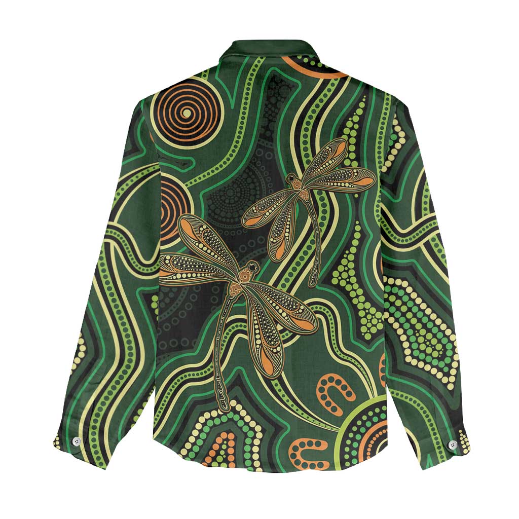Green Indigenous Dragonfly Australia Women Casual Shirt Aboriginal Art - Aussie Hoodie