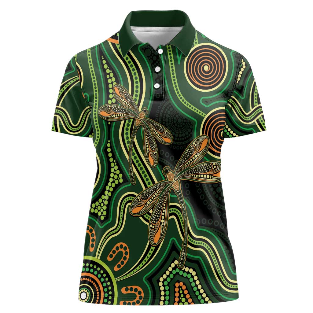 Green Indigenous Dragonfly Australia Women Polo Shirt Aboriginal Art - Aussie Hoodie