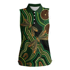 Green Indigenous Dragonfly Australia Women Sleeveless Polo Shirt Aboriginal Art - Aussie Hoodie