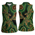Green Indigenous Dragonfly Australia Women Sleeveless Polo Shirt Aboriginal Art - Aussie Hoodie