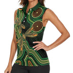 Green Indigenous Dragonfly Australia Women Sleeveless Polo Shirt Aboriginal Art - Aussie Hoodie