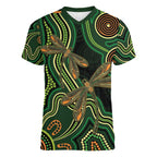 Green Indigenous Dragonfly Australia Women V-Neck T-Shirt Aboriginal Art - Aussie Hoodie