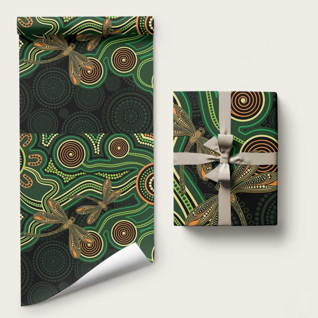 Green Indigenous Dragonfly Australia Wrapping Paper Aboriginal Art - Aussie Hoodie