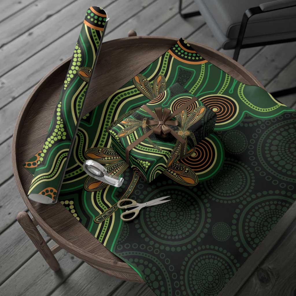Green Indigenous Dragonfly Australia Wrapping Paper Aboriginal Art - Aussie Hoodie