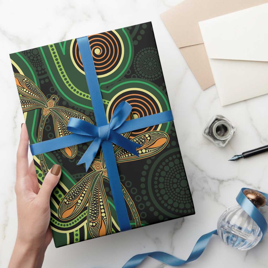 Green Indigenous Dragonfly Australia Wrapping Paper Aboriginal Art - Aussie Hoodie