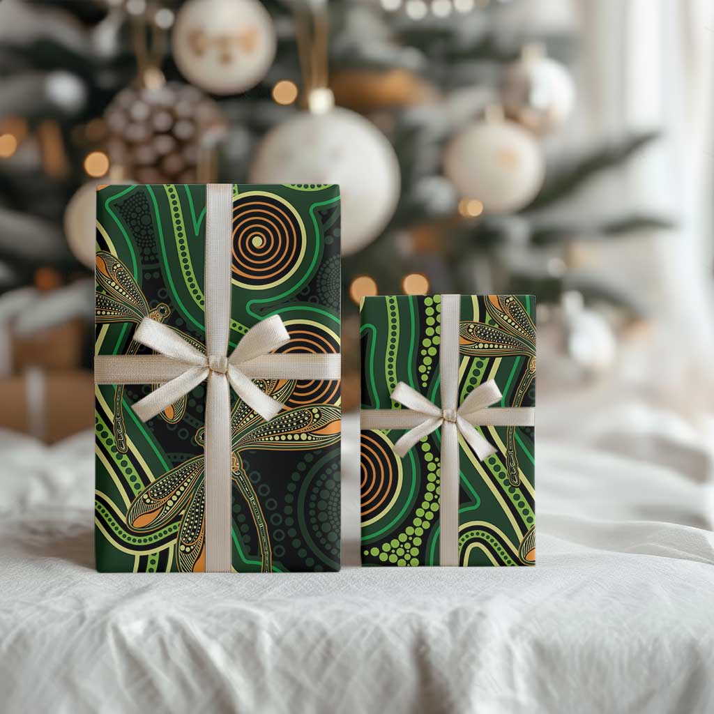 Green Indigenous Dragonfly Australia Wrapping Paper Aboriginal Art - Aussie Hoodie