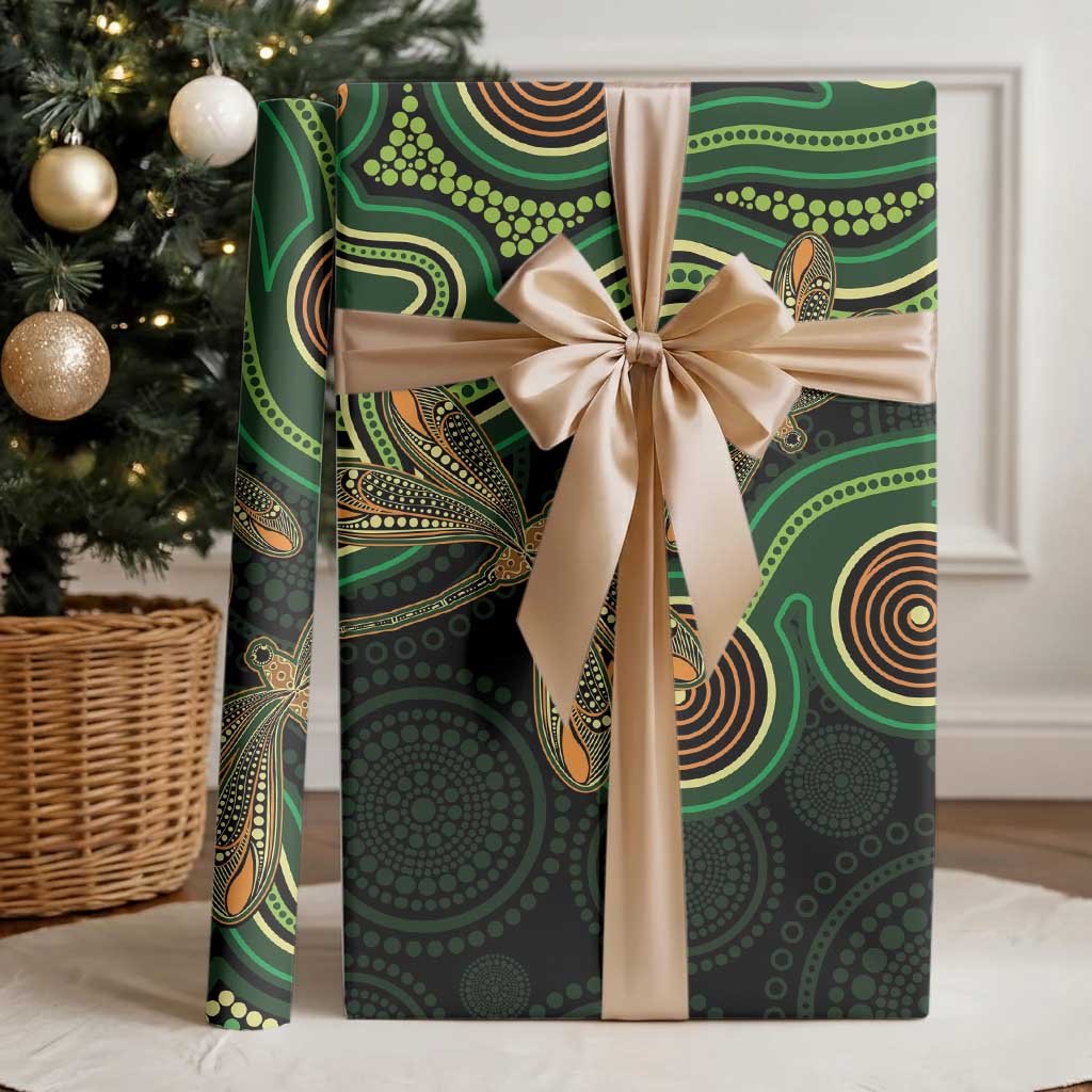 Green Indigenous Dragonfly Australia Wrapping Paper Aboriginal Art - Aussie Hoodie