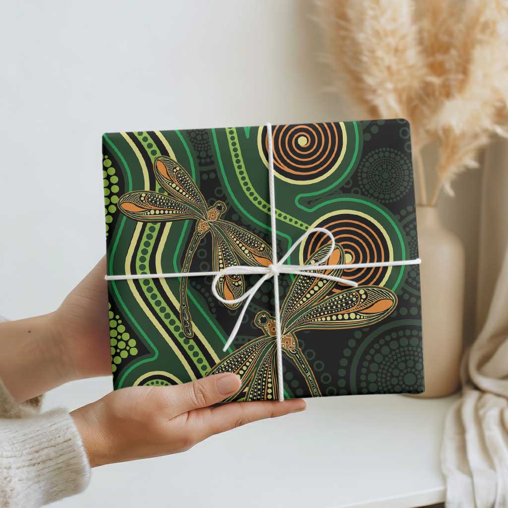 Green Indigenous Dragonfly Australia Wrapping Paper Aboriginal Art - Aussie Hoodie