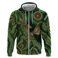 Green Indigenous Dragonfly Australia Zip Hoodie Aboriginal Art - Aussie Hoodie