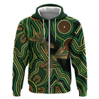 Green Indigenous Dragonfly Australia Zip Hoodie Aboriginal Art - Aussie Hoodie