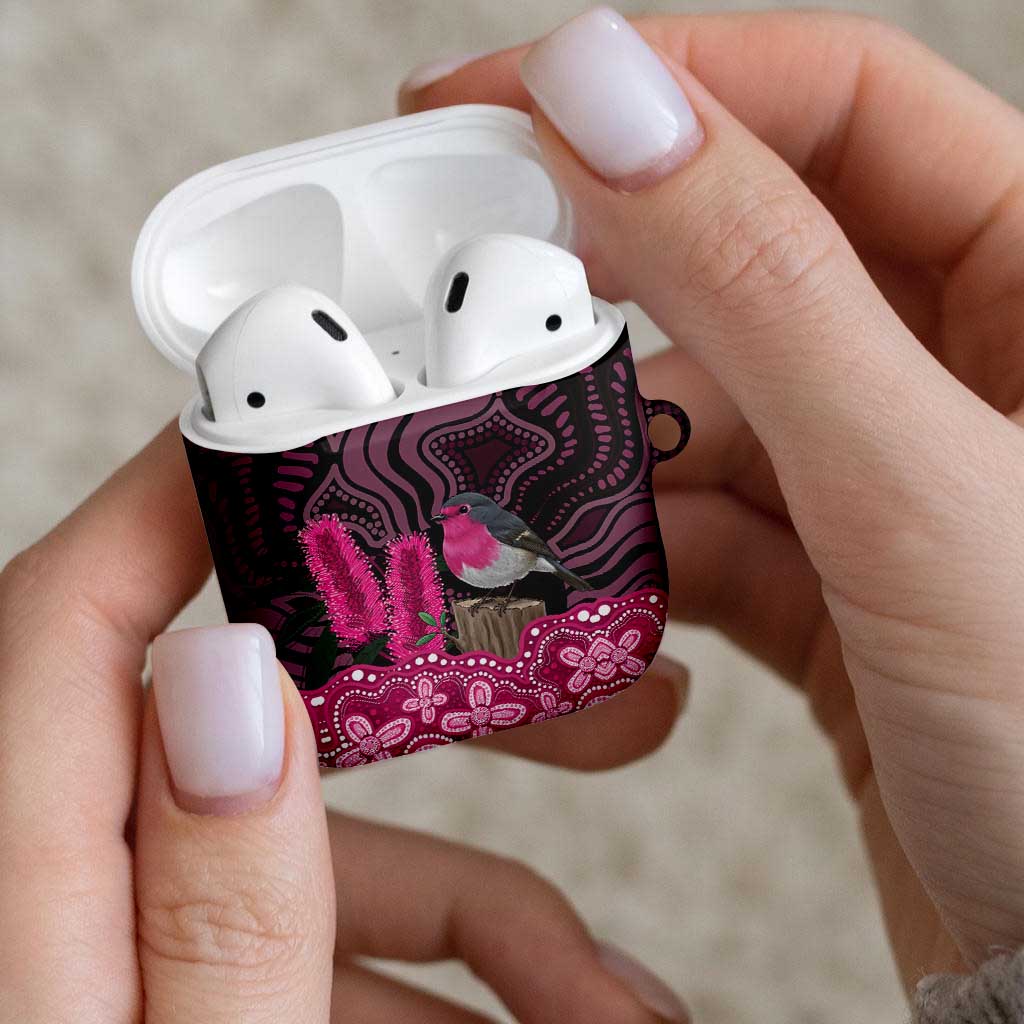 Australia Indigenous AirPods Case Breast Cancer Pink Robin Bottlebrush Aboriginal Art - Aussie Hoodie