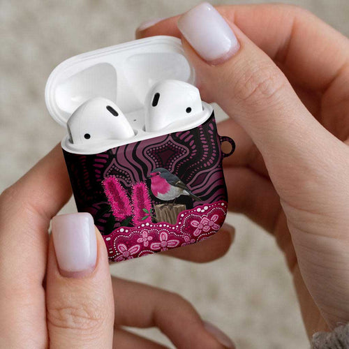 Australia Indigenous AirPods Case Breast Cancer Pink Robin Bottlebrush Aboriginal Art - Aussie Hoodie