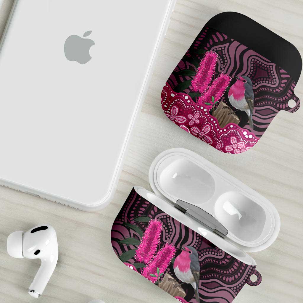 Australia Indigenous AirPods Case Breast Cancer Pink Robin Bottlebrush Aboriginal Art - Aussie Hoodie