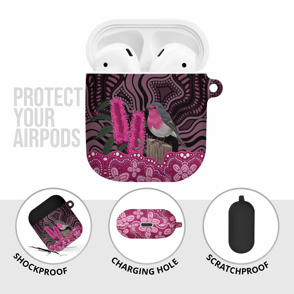 Australia Indigenous AirPods Case Breast Cancer Pink Robin Bottlebrush Aboriginal Art - Aussie Hoodie