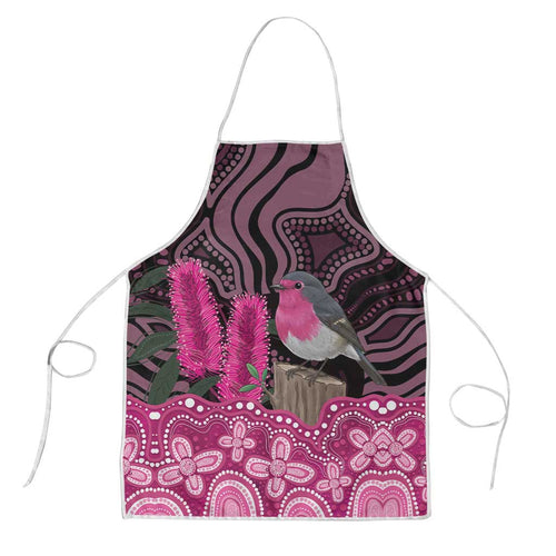 Australia Indigenous Apron Breast Cancer Pink Robin Bottlebrush Aboriginal Art - Aussie Hoodie