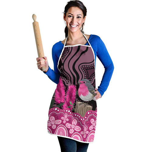 Australia Indigenous Apron Breast Cancer Pink Robin Bottlebrush Aboriginal Art - Aussie Hoodie