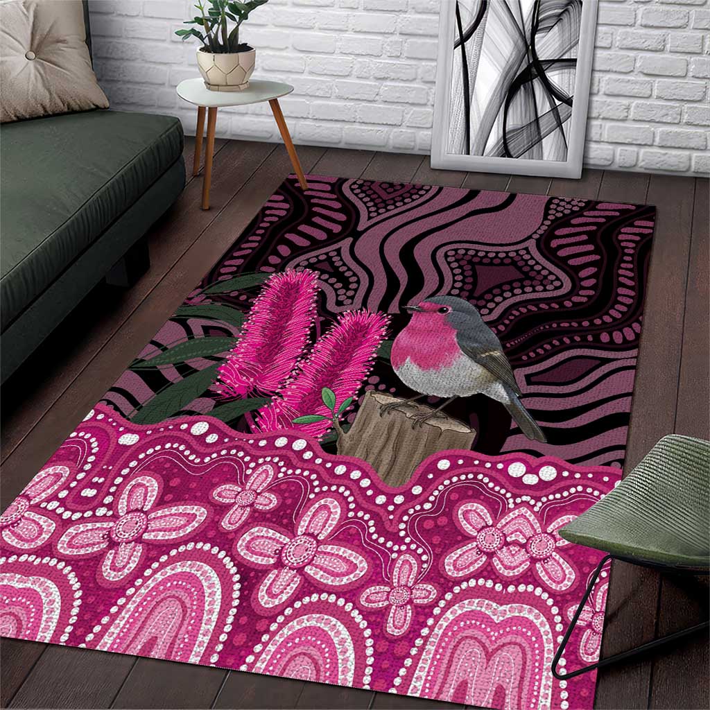 Australia Indigenous Area Rug Breast Cancer Pink Robin Bottlebrush Aboriginal Art - Aussie Hoodie