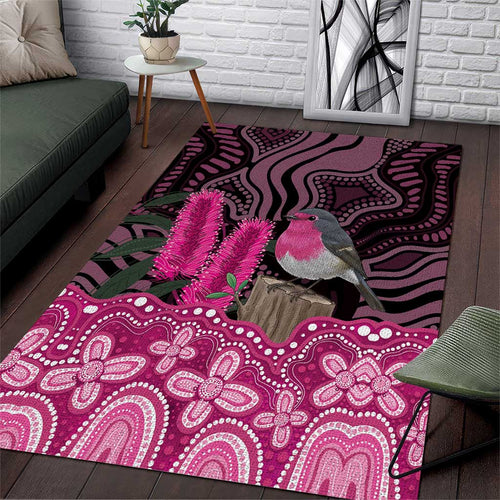 Australia Indigenous Area Rug Breast Cancer Pink Robin Bottlebrush Aboriginal Art - Aussie Hoodie