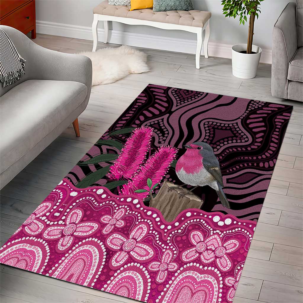 Australia Indigenous Area Rug Breast Cancer Pink Robin Bottlebrush Aboriginal Art - Aussie Hoodie