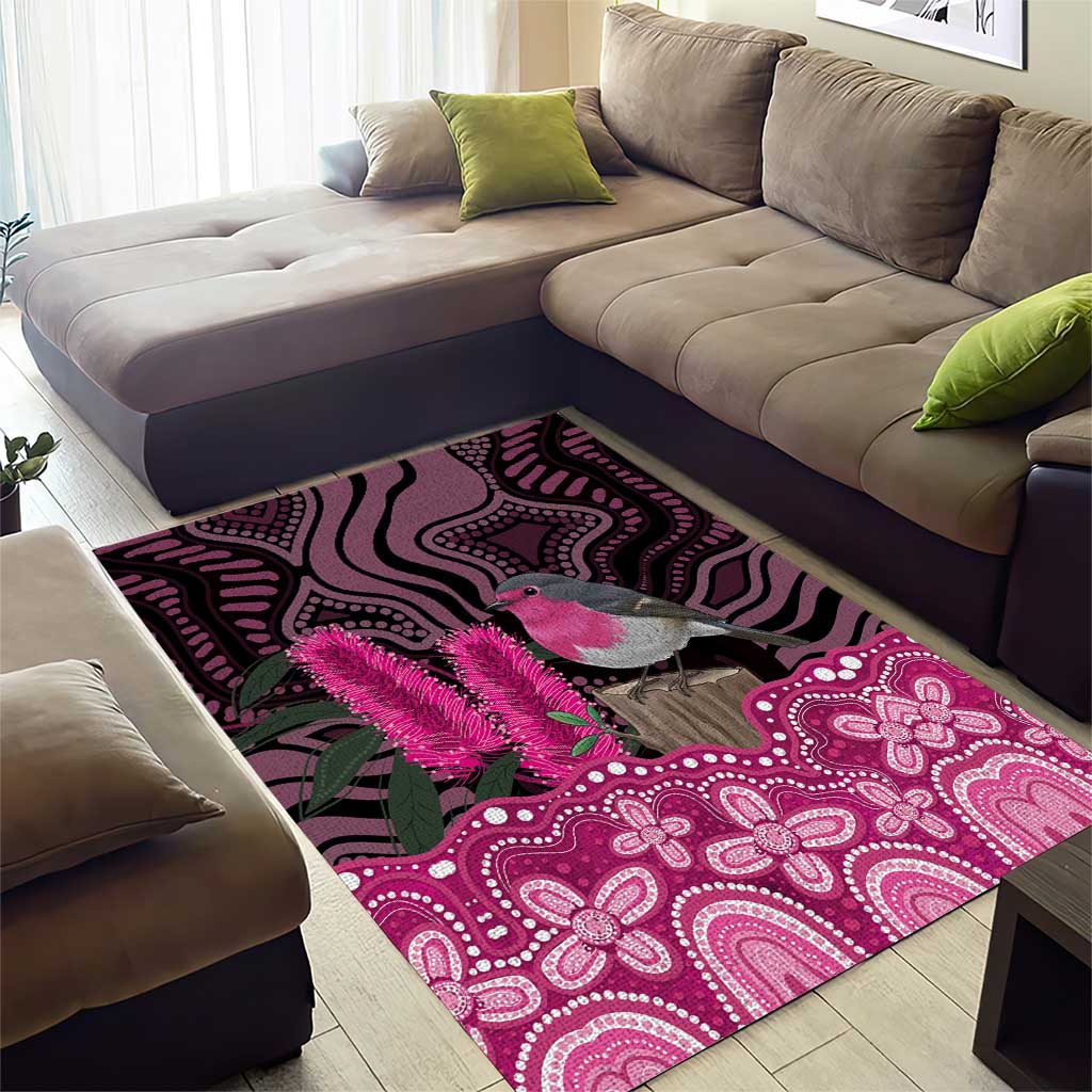 Australia Indigenous Area Rug Breast Cancer Pink Robin Bottlebrush Aboriginal Art - Aussie Hoodie