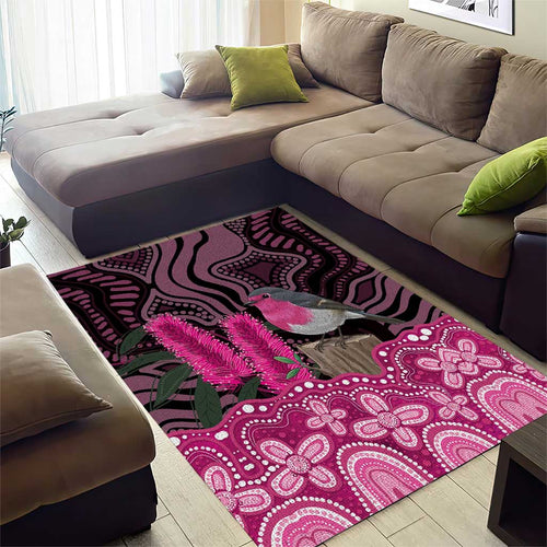 Australia Indigenous Area Rug Breast Cancer Pink Robin Bottlebrush Aboriginal Art - Aussie Hoodie