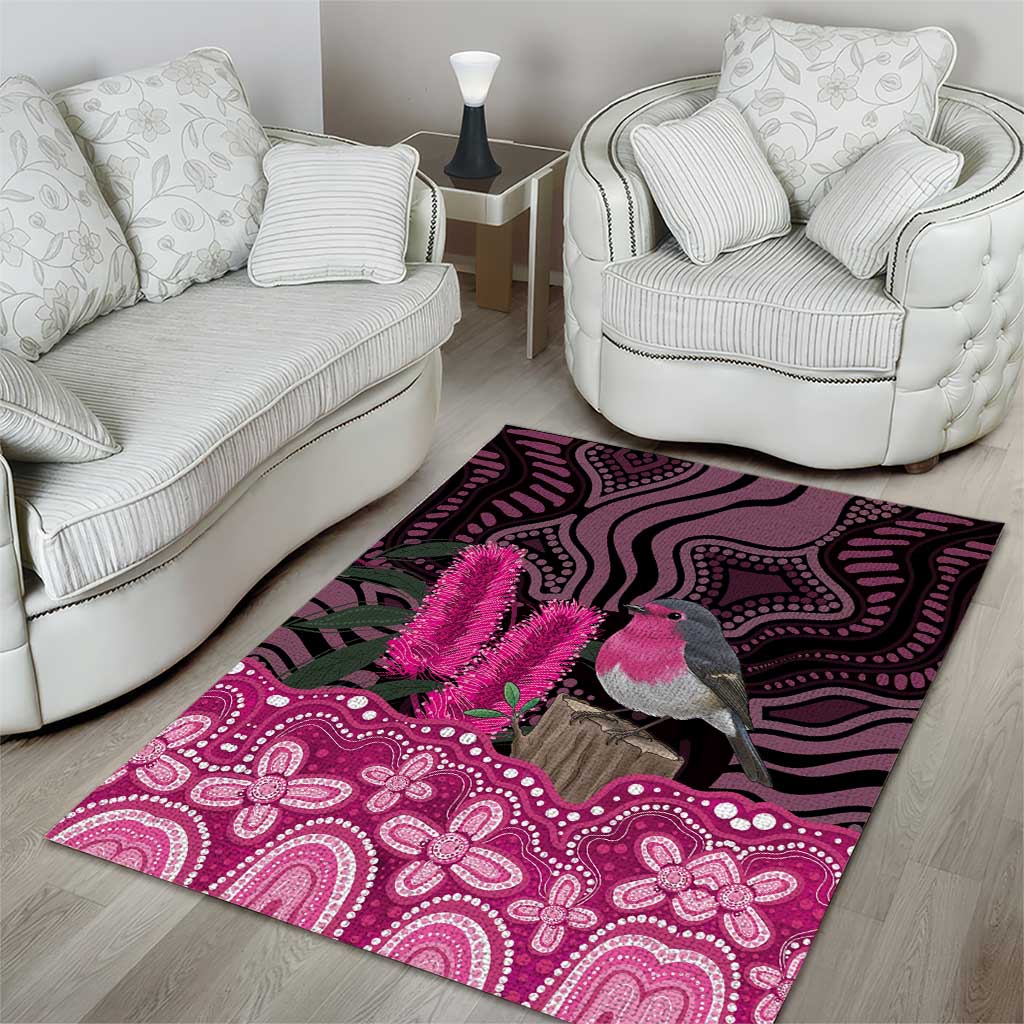 Australia Indigenous Area Rug Breast Cancer Pink Robin Bottlebrush Aboriginal Art - Aussie Hoodie