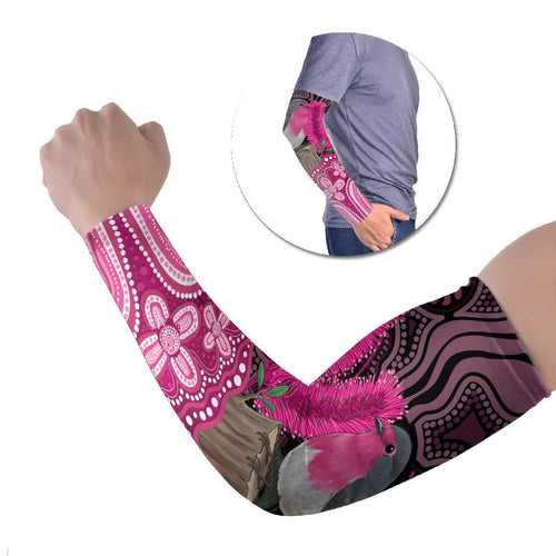 Australia Indigenous Arm Sleeves Breast Cancer Pink Robin Bottlebrush Aboriginal Art - Aussie Hoodie