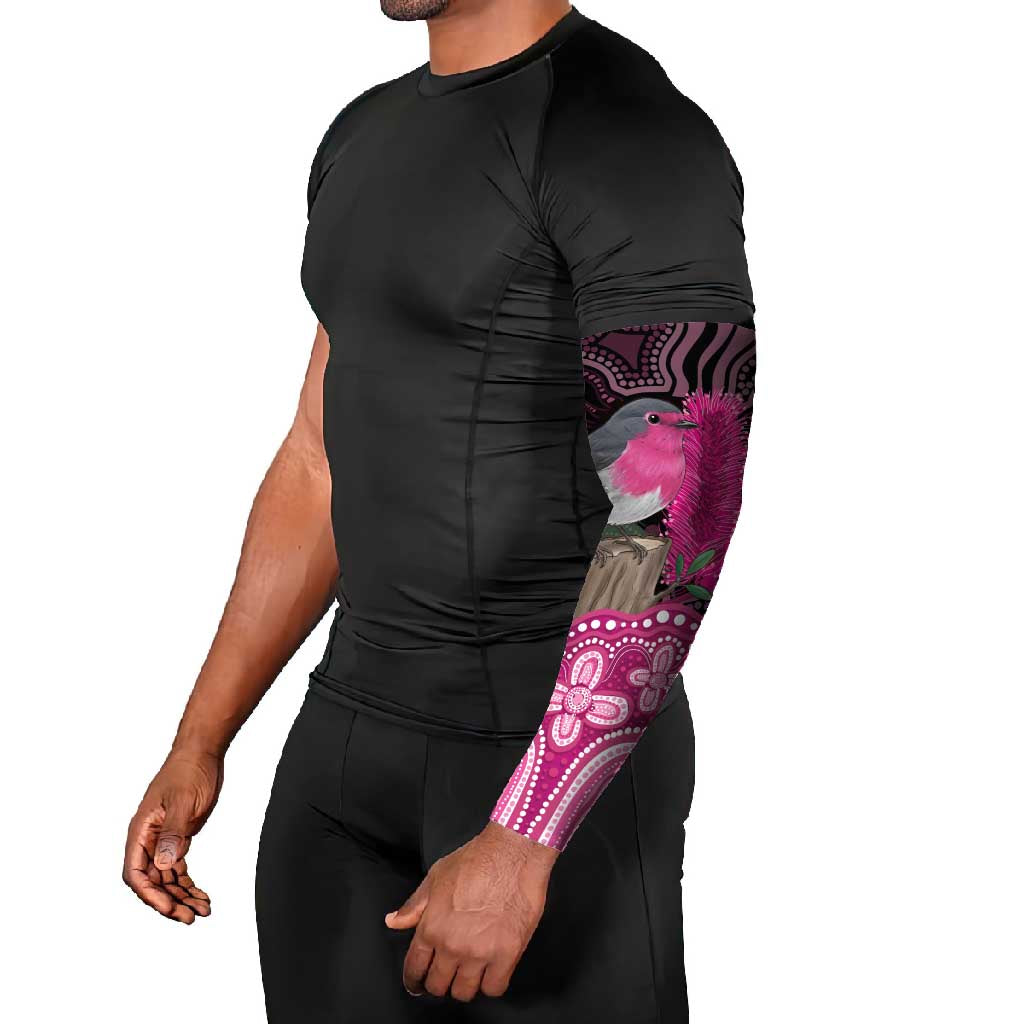 Australia Indigenous Arm Sleeves Breast Cancer Pink Robin Bottlebrush Aboriginal Art - Aussie Hoodie