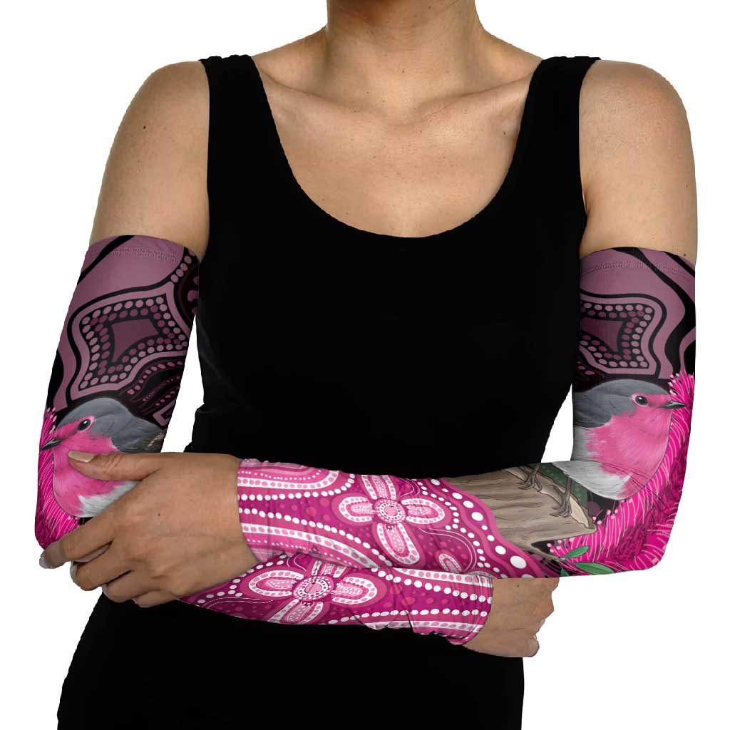 Australia Indigenous Arm Sleeves Breast Cancer Pink Robin Bottlebrush Aboriginal Art - Aussie Hoodie