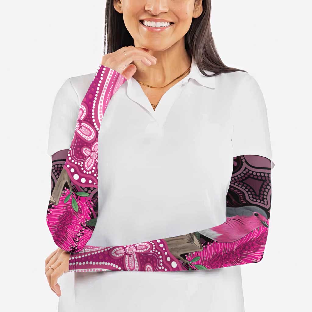 Australia Indigenous Arm Sleeves Breast Cancer Pink Robin Bottlebrush Aboriginal Art - Aussie Hoodie