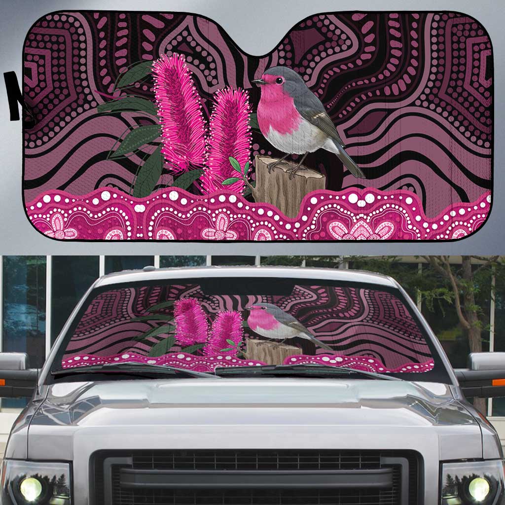 Australia Indigenous Auto Sun Shade Breast Cancer Pink Robin Bottlebrush Aboriginal Art - Aussie Hoodie