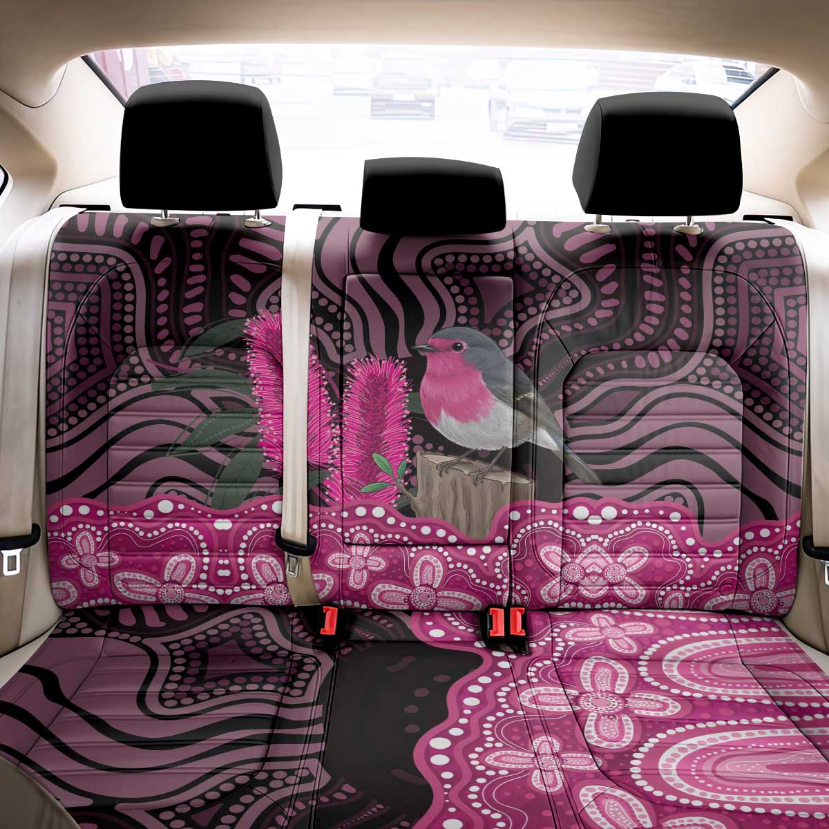 Australia Indigenous Back Car Seat Cover Breast Cancer Pink Robin Bottlebrush Aboriginal Art - Aussie Hoodie
