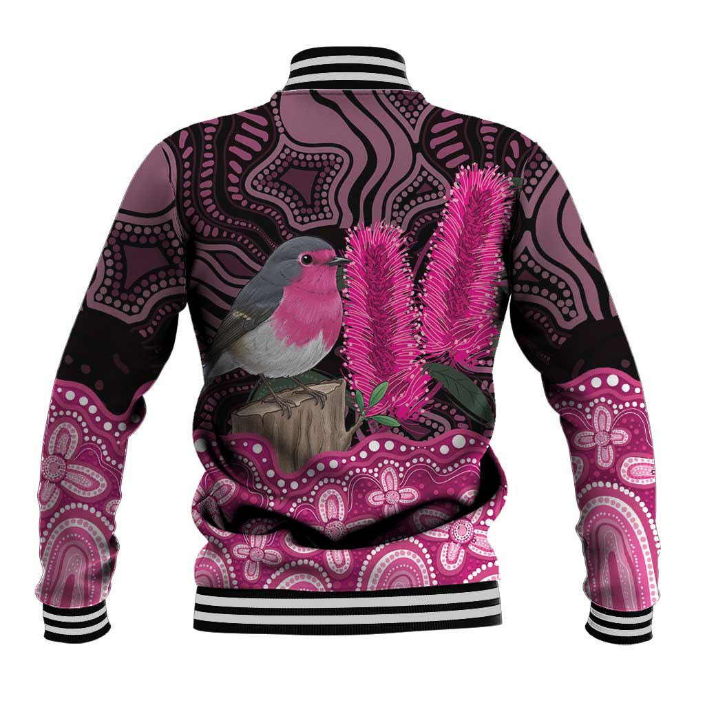Australia Indigenous Baseball Jacket Breast Cancer Pink Robin Bottlebrush Aboriginal Art - Aussie Hoodie