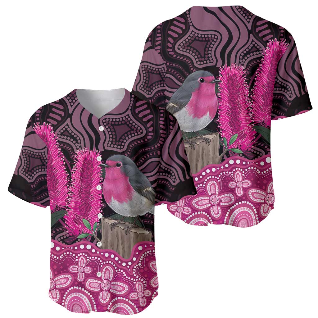 Australia Indigenous Baseball Jersey Breast Cancer Pink Robin Bottlebrush Aboriginal Art - Aussie Hoodie