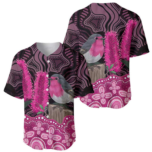 Australia Indigenous Baseball Jersey Breast Cancer Pink Robin Bottlebrush Aboriginal Art - Aussie Hoodie