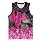 Australia Indigenous Basketball Jersey Breast Cancer Pink Robin Bottlebrush Aboriginal Art - Aussie Hoodie