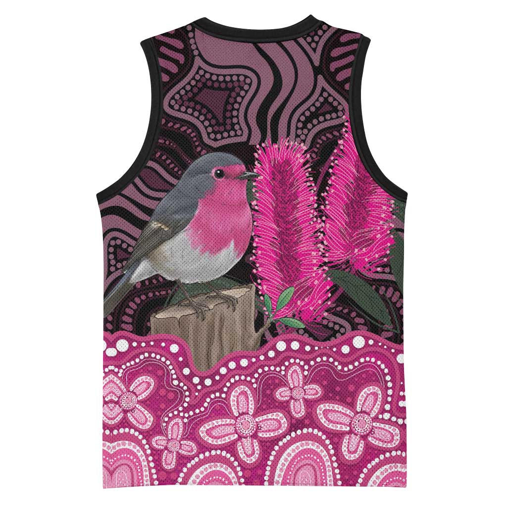 Australia Indigenous Basketball Jersey Breast Cancer Pink Robin Bottlebrush Aboriginal Art - Aussie Hoodie