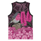 Australia Indigenous Basketball Jersey Breast Cancer Pink Robin Bottlebrush Aboriginal Art - Aussie Hoodie