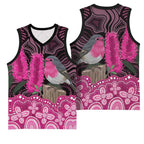 Australia Indigenous Basketball Jersey Breast Cancer Pink Robin Bottlebrush Aboriginal Art - Aussie Hoodie