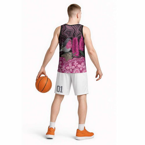 Australia Indigenous Basketball Jersey Breast Cancer Pink Robin Bottlebrush Aboriginal Art - Aussie Hoodie
