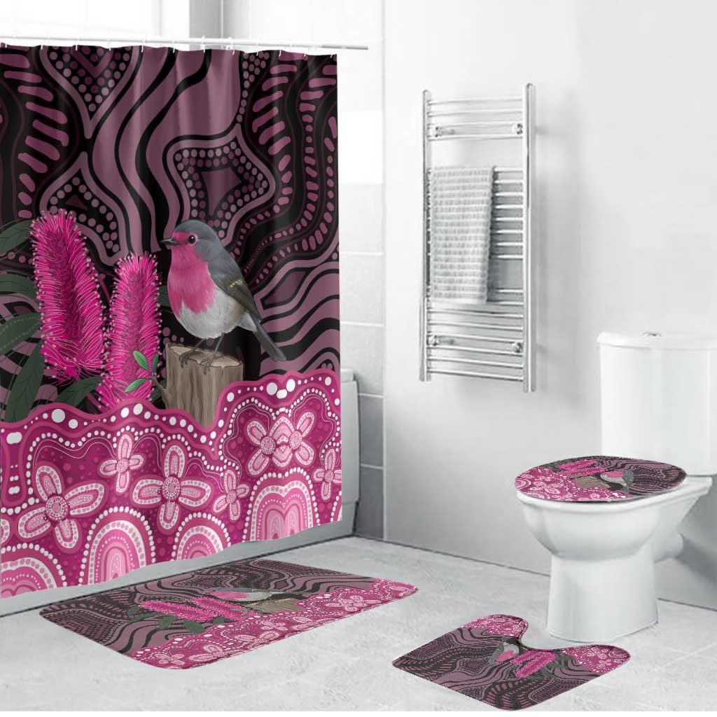 Australia Indigenous Bathroom Set Breast Cancer Pink Robin Bottlebrush Aboriginal Art - Aussie Hoodie