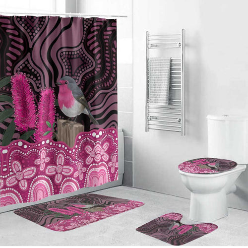 Australia Indigenous Bathroom Set Breast Cancer Pink Robin Bottlebrush Aboriginal Art - Aussie Hoodie