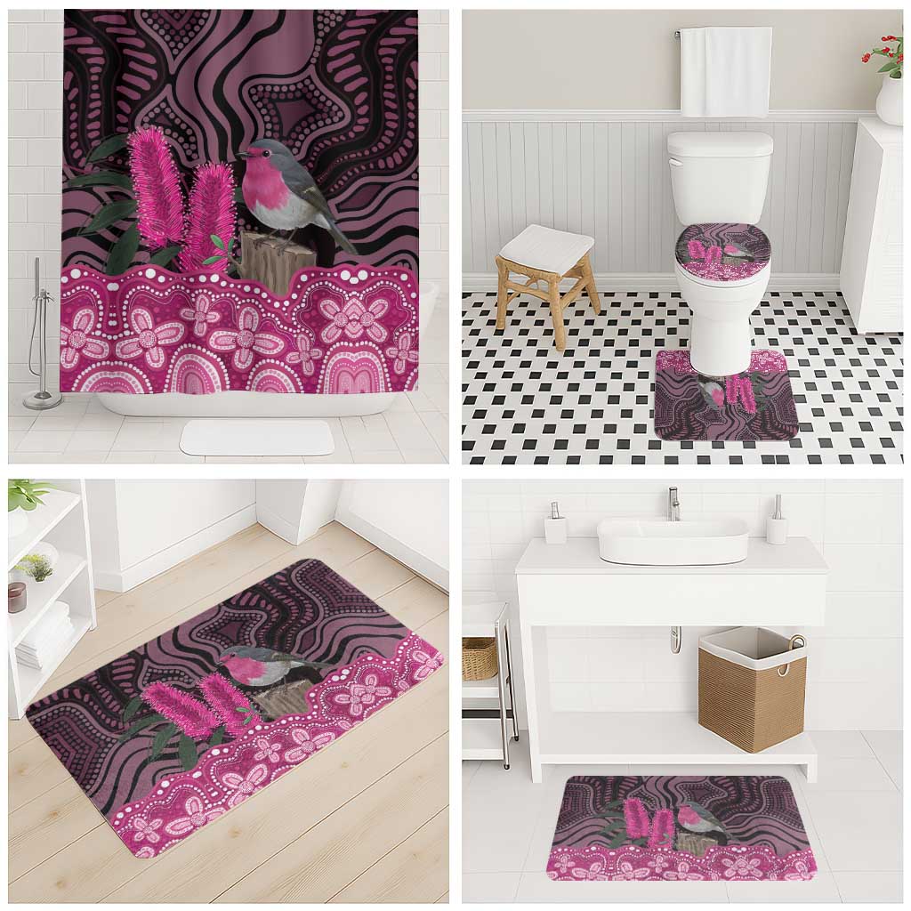 Australia Indigenous Bathroom Set Breast Cancer Pink Robin Bottlebrush Aboriginal Art - Aussie Hoodie