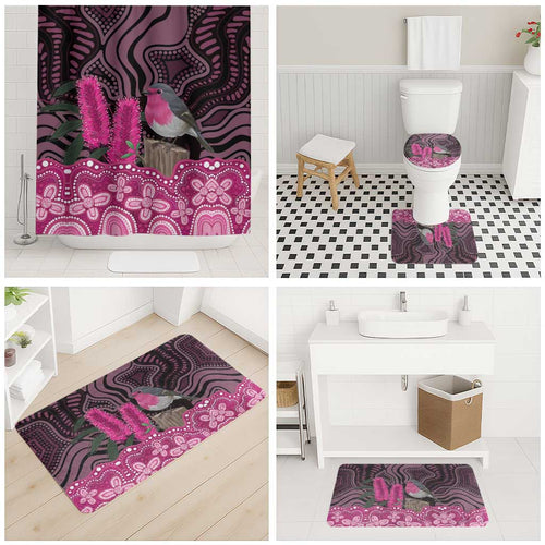 Australia Indigenous Bathroom Set Breast Cancer Pink Robin Bottlebrush Aboriginal Art - Aussie Hoodie