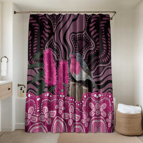 Australia Indigenous Bathroom Set Breast Cancer Pink Robin Bottlebrush Aboriginal Art - Aussie Hoodie