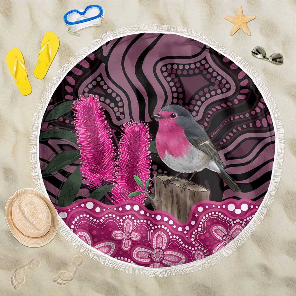 Australia Indigenous Beach Blanket Breast Cancer Pink Robin Bottlebrush Aboriginal Art - Aussie Hoodie