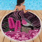 Australia Indigenous Beach Blanket Breast Cancer Pink Robin Bottlebrush Aboriginal Art - Aussie Hoodie