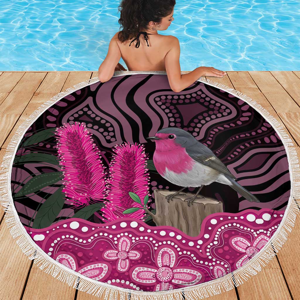 Australia Indigenous Beach Blanket Breast Cancer Pink Robin Bottlebrush Aboriginal Art - Aussie Hoodie