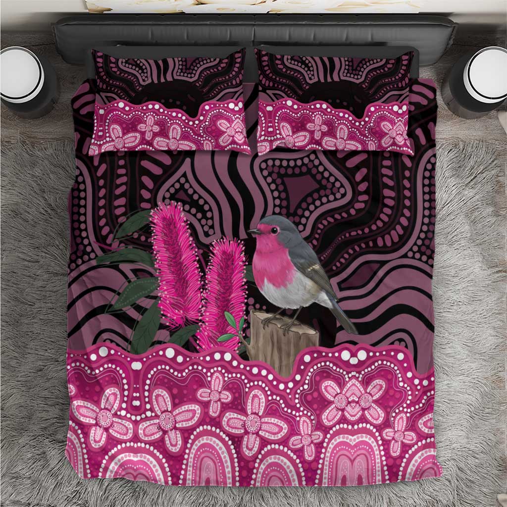 Australia Indigenous Bedding Set Breast Cancer Pink Robin Bottlebrush Aboriginal Art - Aussie Hoodie