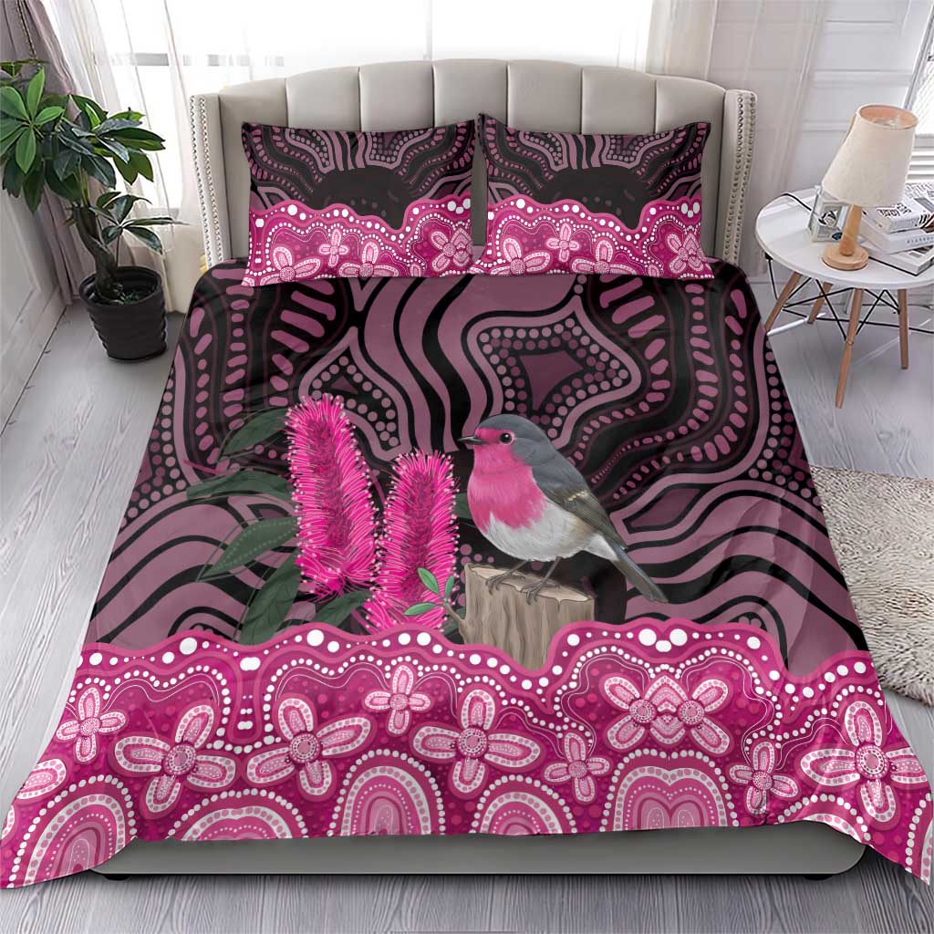 Australia Indigenous Bedding Set Breast Cancer Pink Robin Bottlebrush Aboriginal Art - Aussie Hoodie